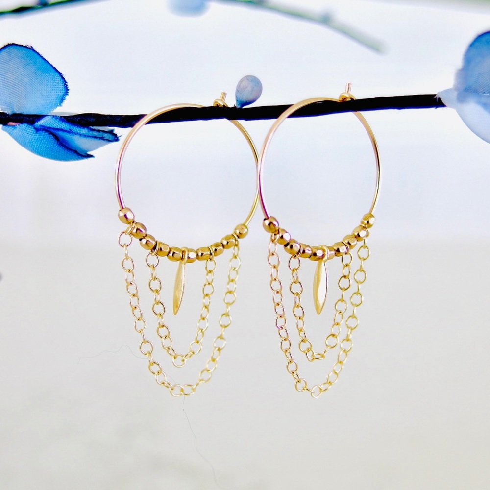 Draped chain hoops 14k gold filled